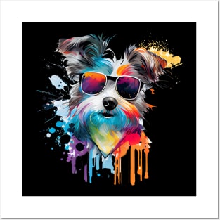 Colourful Cool Yorkshire Terrier Dog with Sunglasses Posters and Art